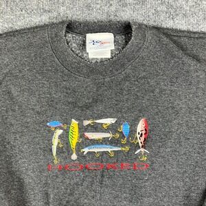 MCSport Sweatshirt‎ Mens L Gray Hooked Fishing Graphic Crewneck Pullover